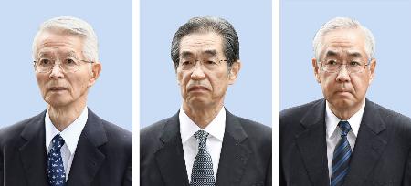 　東京電力の（左から）勝俣恒久元会長、武黒一郎元副社長、武藤栄元副社長